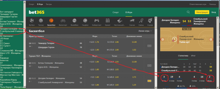 Bet365 парсинг фолов баскетбол