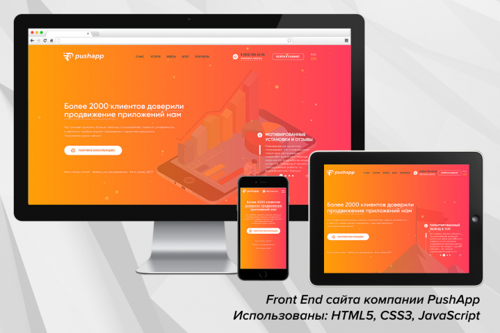 Верстка сайта компании PushApp (HTML5, CSS3, JavaScript)