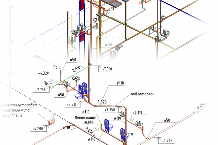 Разработки системы водопровода и канализации в программе Revit