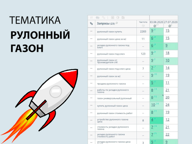 SEO продвижение сайта на тему рулонный газон