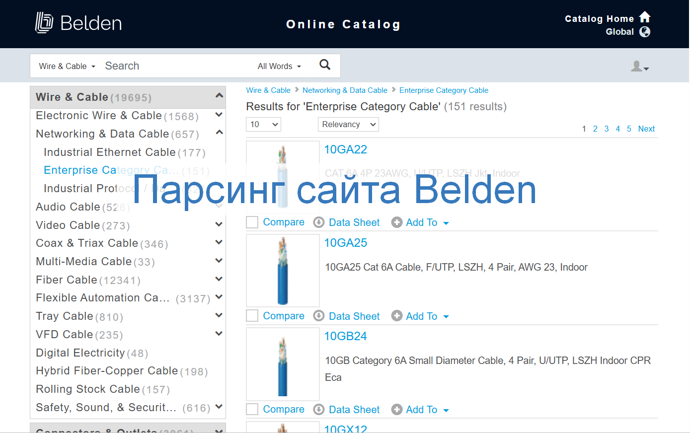 Парсинг сайта Belden