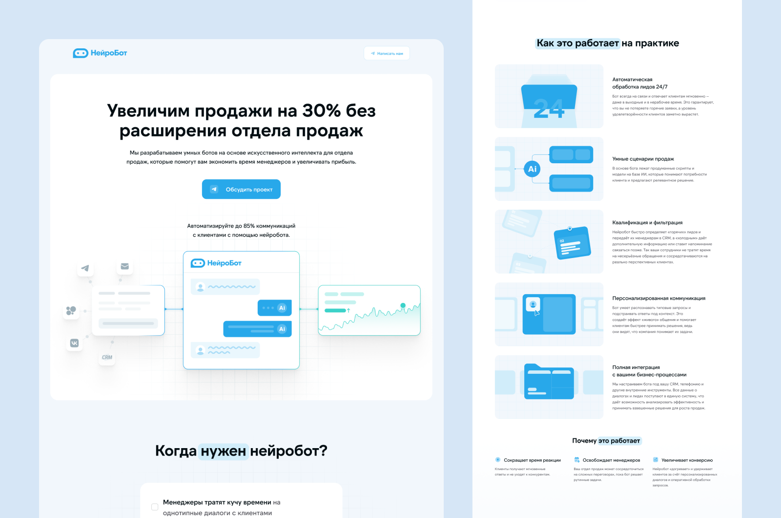 Промо-сайт АИ-ассистента "Нейробот"
