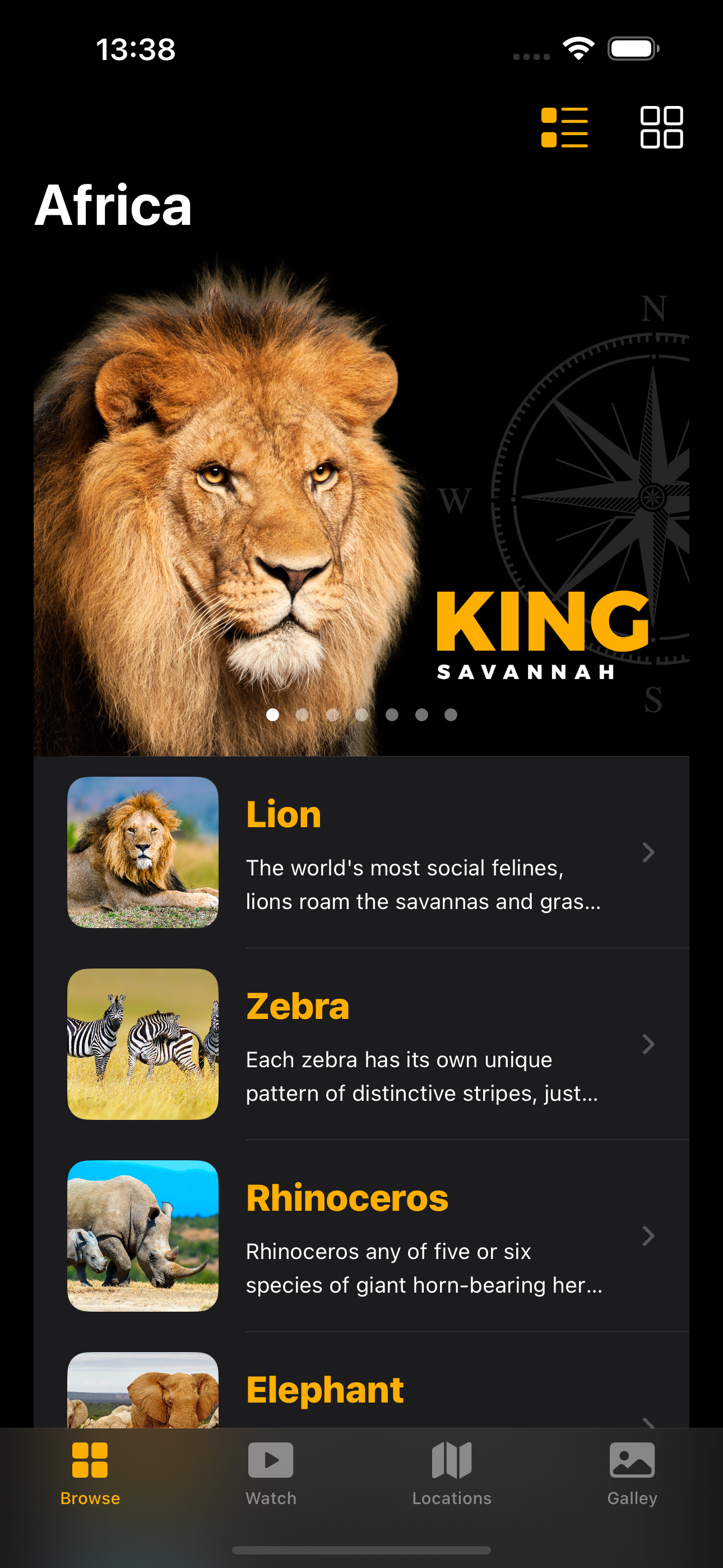 Africa - iOS приложение, каталог
