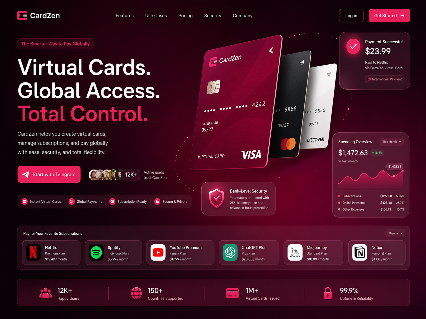 CardZen — UI/UX дизайн финтех-сайта виртуальных карт