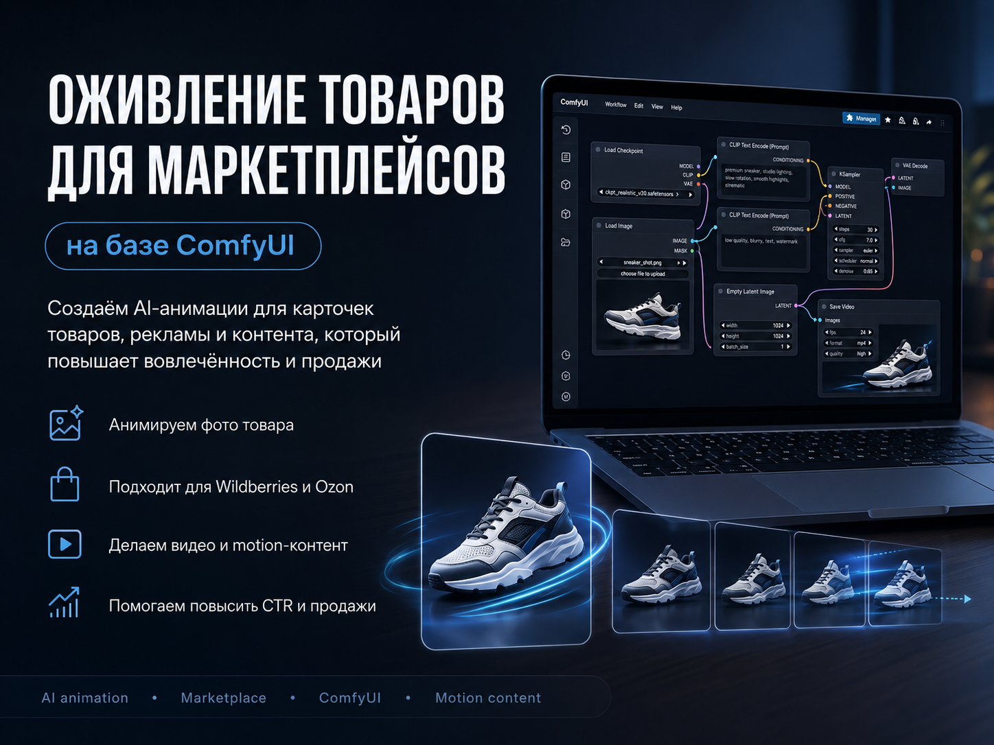 Оживление товаров для маркетплейсов на базе ComfyUI + GPU Cloud
