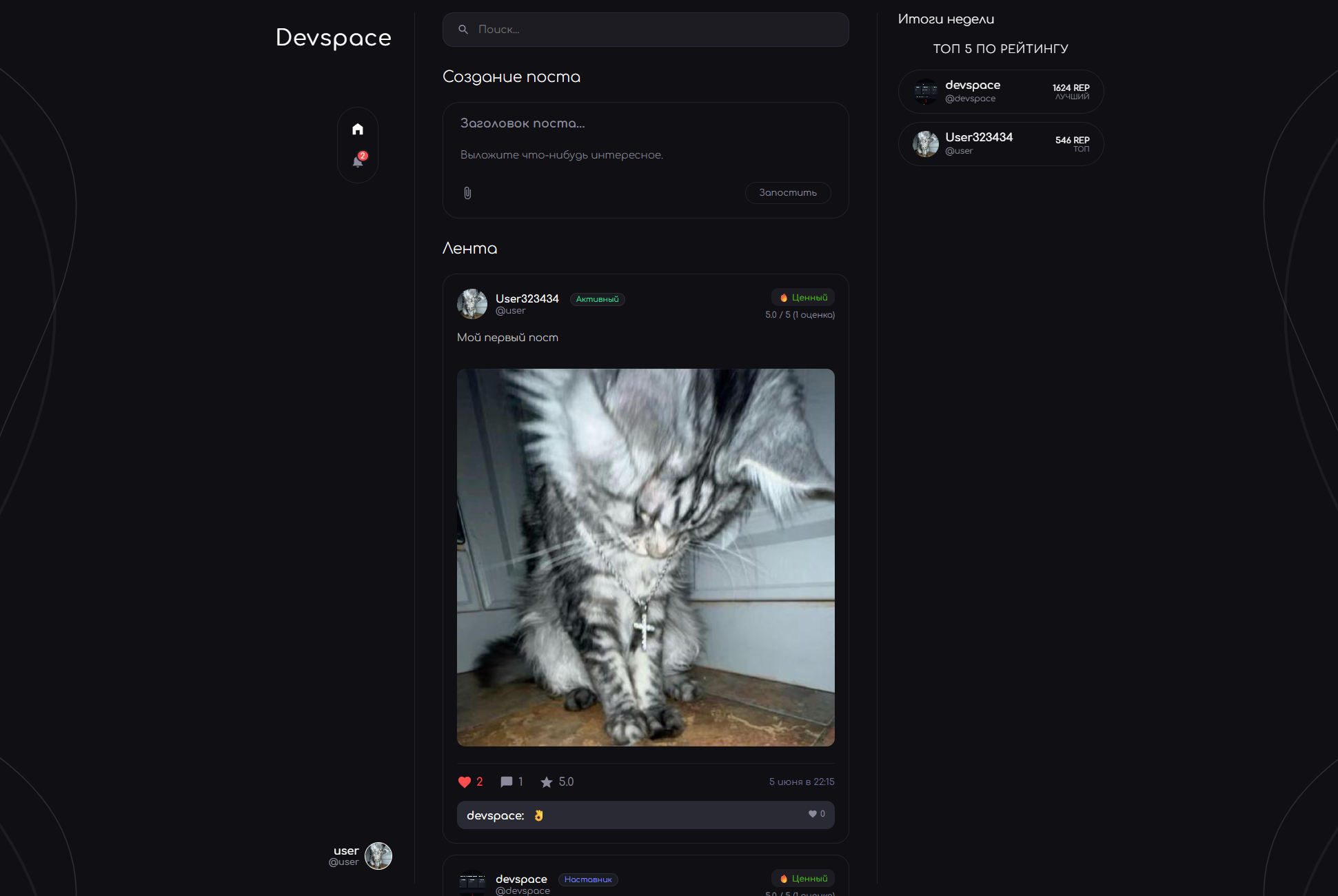 Социальная сеть для разработчиков