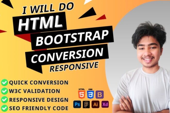 Я конвертирую PSD в HTML, Figma в адаптивный сайт на Bootstrap.