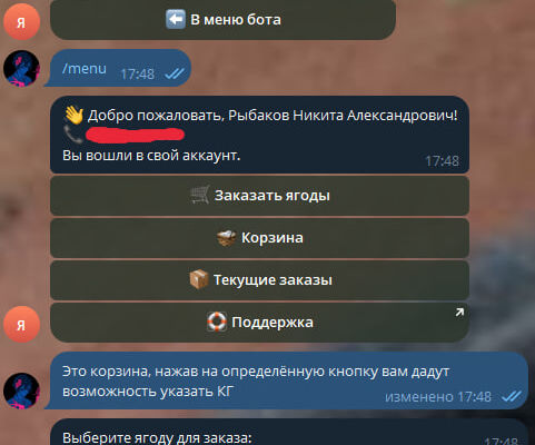 Телеграмм Бот по продаже ягод