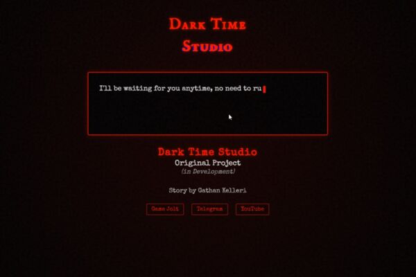 Лендинг-тизер для визуальной новеллы "Dark Time Studio" Атмосферный одностраничный сайт с интерактивным диалогом для анонса игры.