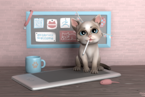 Кот 3D художник