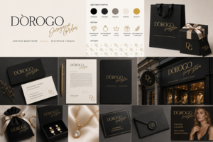 Разработка логотипа и фирменного стиля для бренда элитной бижутерии Dorogo by Dorogaya Gordon