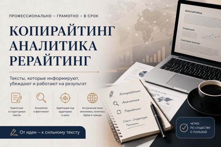 Написание текстов, аналитика, копирайтинг и адаптация материалов под аудиторию